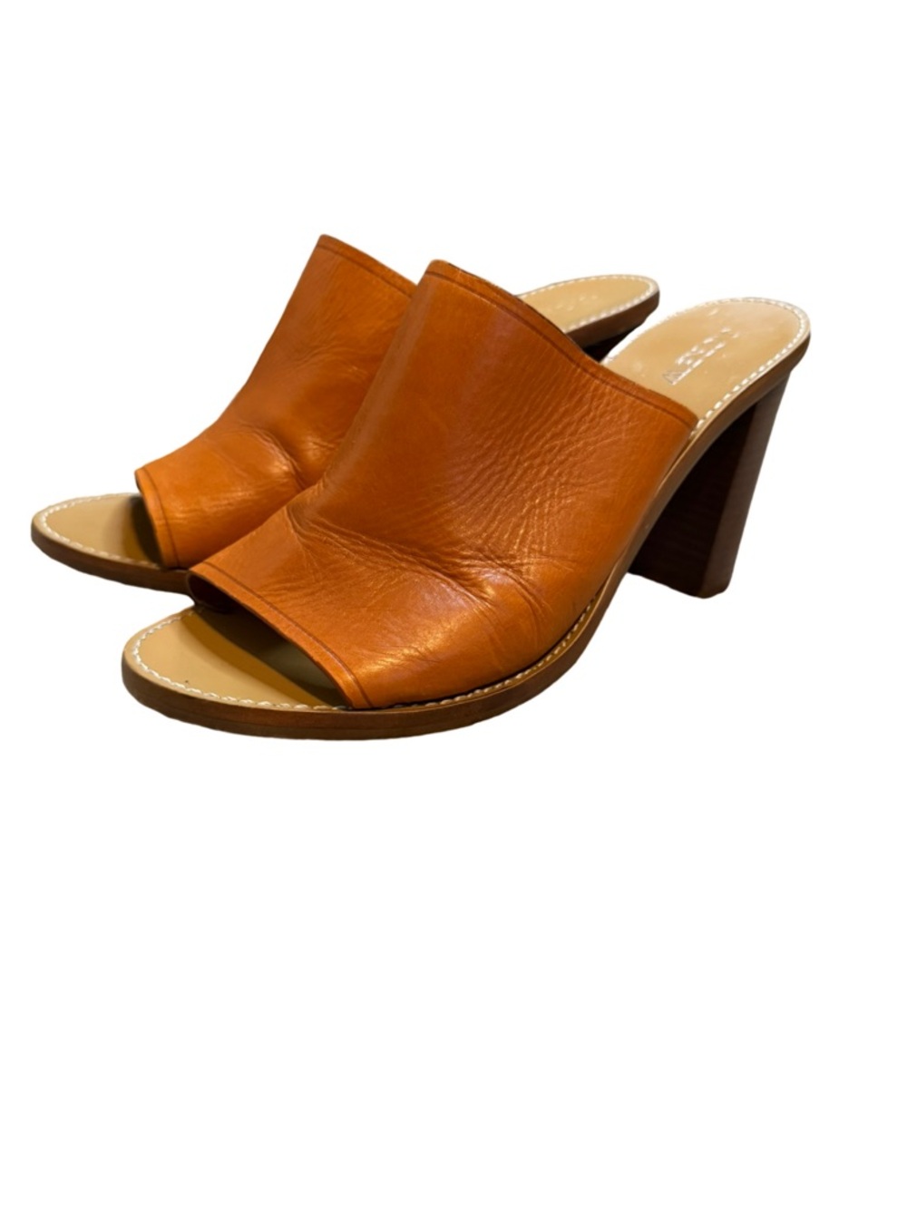 J Crew Leather Mule Heels Cognac Brown Block Heel Size 10 - Picture 2 of 12